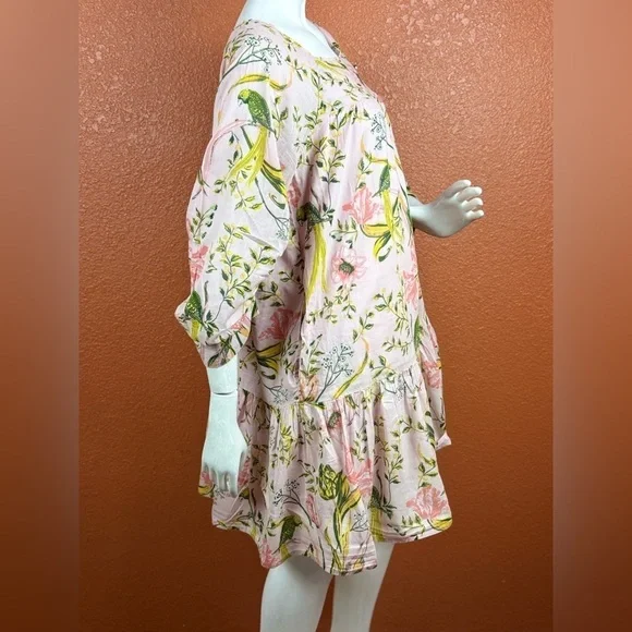 Happy Nature Pink Multicolor Floral Cotton Cottagecore Mini Dress S Medium. G#56 - Picture 7 of 17